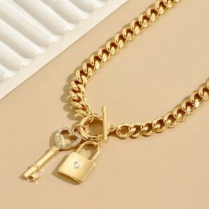 Heart Lock & Key Gold Chain Necklace